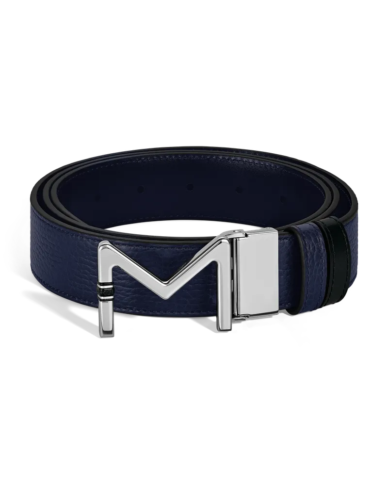 Montblanc Wendbarer Gürtel aus Leder in Midnight Blue/Schwarz mit Meisterstück Schließe, 35 mm - MB221094 - Gürtel 