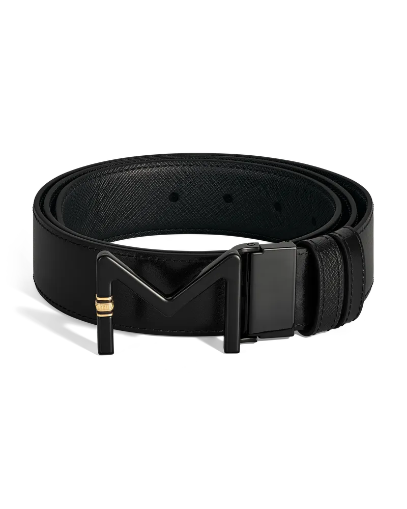 Montblanc Wendbarer Gürtel aus Leder in Schwarz/Schwarz mit Meisterstück Schließe, 35 mm - MB221096 - Gürtel 