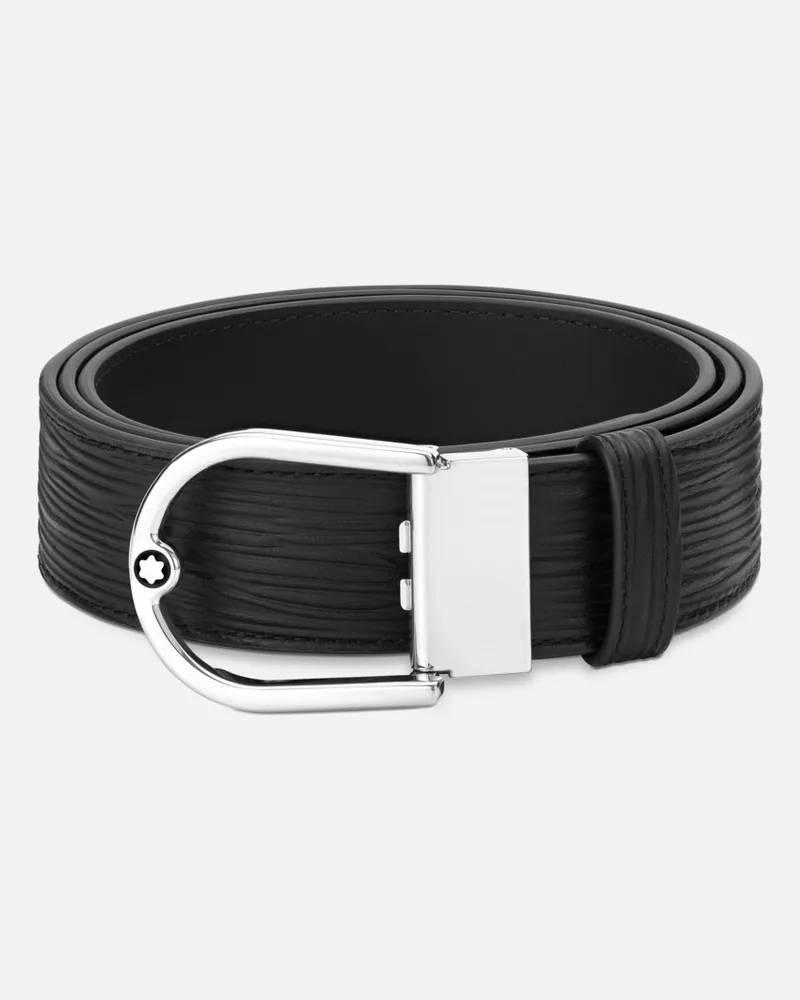 Montblanc Gürtel Aus Wendbarem Geprägtem Leder In Schwarz Und Glattem Leder In Schwarz Mit Hufeisenförmiger Schließe, 35 Mm - Gürtel - Schwarz Schwarz