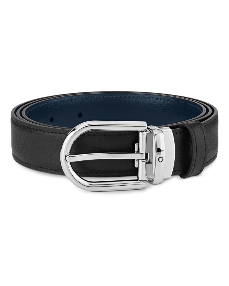 Montblanc Gürtel aus wendbarem Leder in Schwarz/Blau mit hufeisenförmiger Schließe, 30 mm - Blauschwarz (permanent, eisengallushaltig) - Leder Blauschwarz