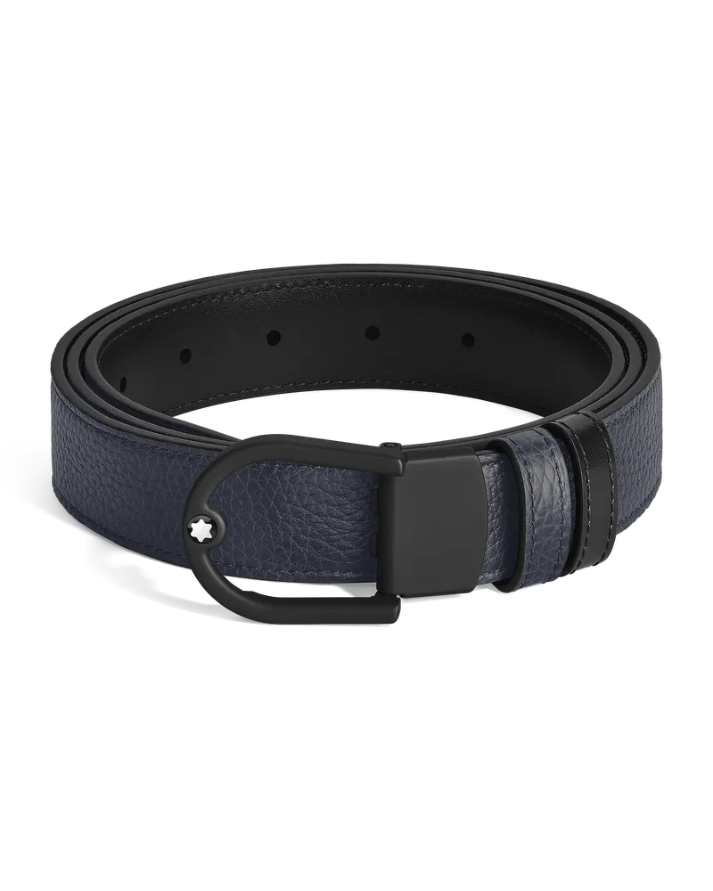 Montblanc Wendbarer Gürtel aus Leder in Midnight Blue/Schwarz mit hufeisenförmiger leichter Schließe, 30mm - Mitternachtsblau - Leder - MB222403 Mitternachtsblau