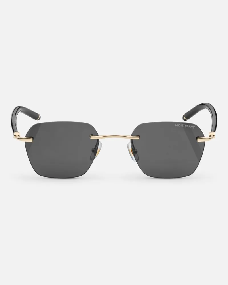 Montblanc Eckige Sonnenbrille Mit Goldfarbener Metallfassung - Sonnenbrillen - Schwarz Schwarz