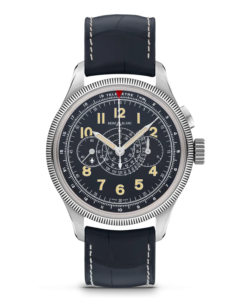 Montblanc Montblanc 1858 Minerva Monopusher Chronograph Red Arrow Limited Edition - 88 Exemplare - Schwarz - STAHL, GRAUGOLD - MB129614 - Uhr Schwarz