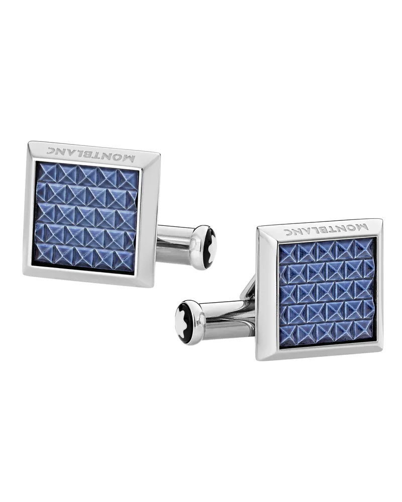 Montblanc Manschettenknöpfe, rechteckig, aus Edelstahl mit blauer gemusterter Intarsie - Edelstahl - MB123805 - Cufflinks 