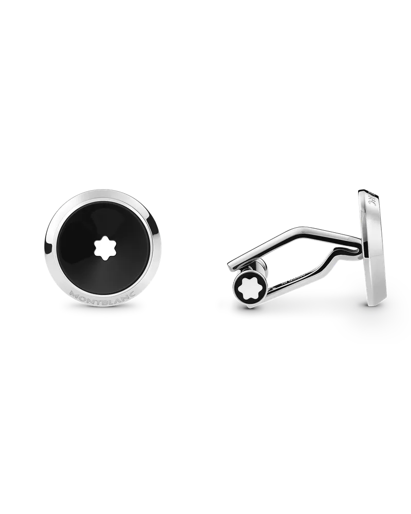 Montblanc Manschettenknöpfe, rechteckig, aus Edelstahl mit blauer gemusterter Intarsie - Edelstahl - MB123805 - Cufflinks 