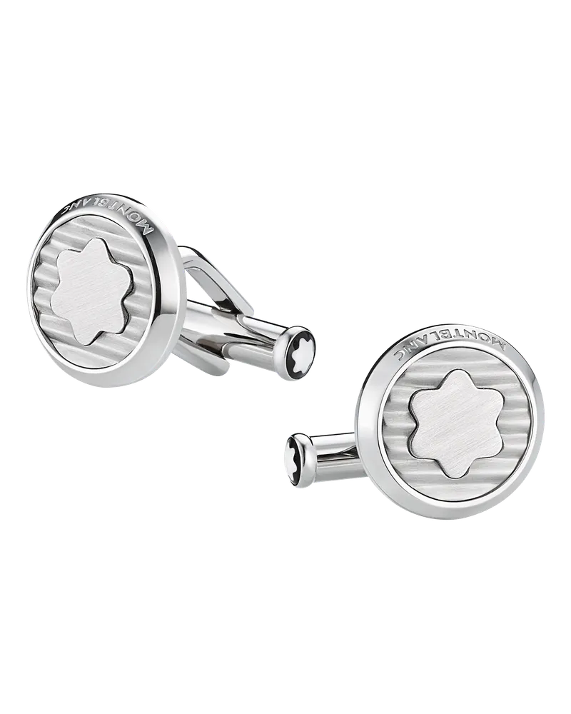 Montblanc Manschettenknöpfe, rechteckig, aus Edelstahl mit blauer gemusterter Intarsie - Edelstahl - MB123805 - Cufflinks 
