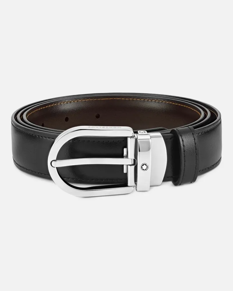 Montblanc Gürtel Aus Wendbarem Leder In Schwarz/braun Mit Hufeisenförmiger Schließe, 30 Mm - Gürtel - Schwarz / Braun Schwarz