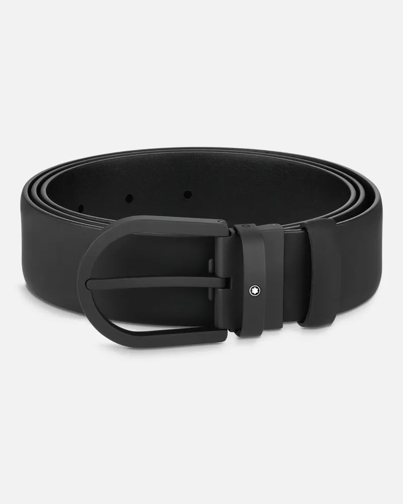 Montblanc Gürtel Aus Leder In Schwarz Mit Hufeisenförmiger Schließe, 35 Mm - Gürtel - Schwarz Schwarz
