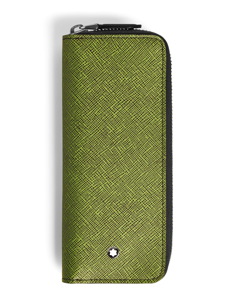 Montblanc Sartorial Etui für 2 Schreibgerät mit Reißverschluss - Lindgrün / Cassis - Leder - MB199391 - Schreibgeräteetuis Lindgrün