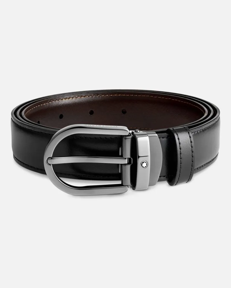 Montblanc Gürtel Aus Wendbarem Leder In Schwarz/braun Mit Hufeisenförmiger Schließe, 30 Mm - Gürtel - Schwarz / Braun Schwarz