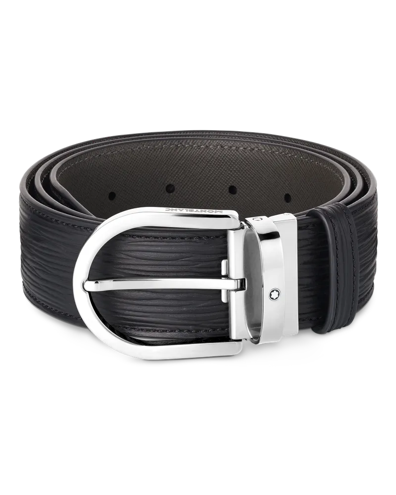 Montblanc Gürtel aus geprägtem Leder in Schwarz mit hufeisenförmiger Schließe, 40 mm - Schwarz - Leder - MB131172 - Gürtel Schwarz