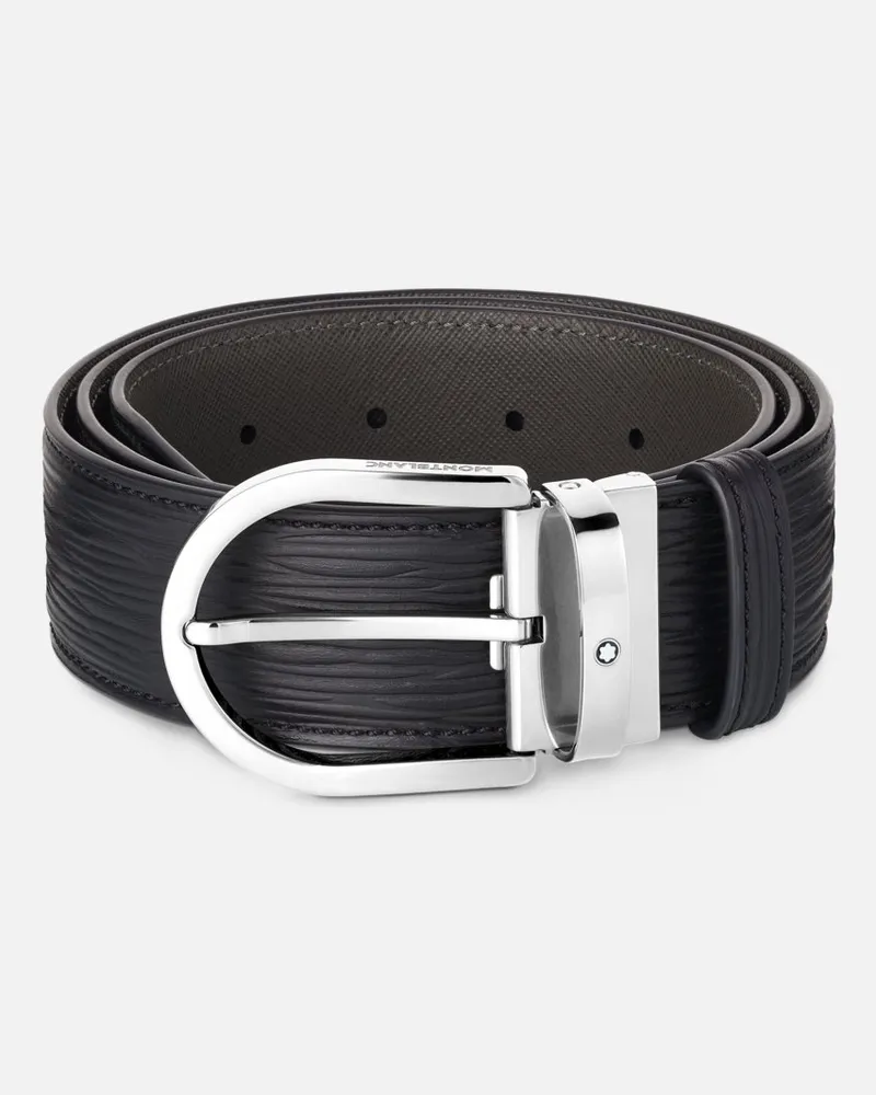 Montblanc Gürtel Aus Geprägtem Leder In Schwarz Mit Hufeisenförmiger Schließe, 40 Mm - Gürtel - Schwarz Schwarz