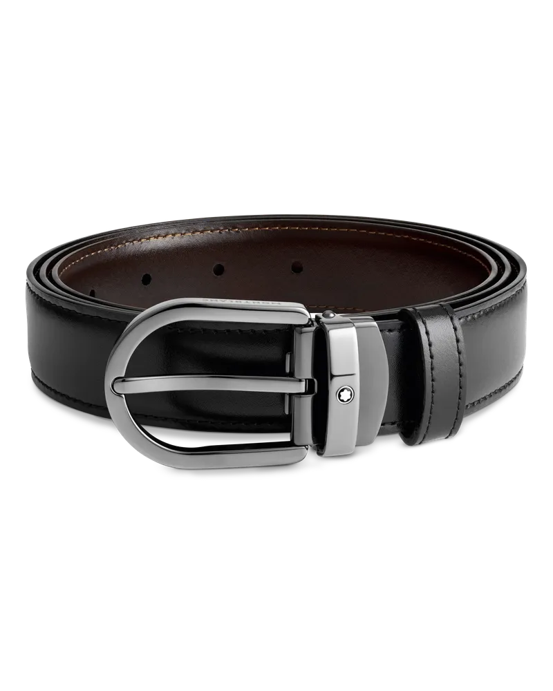 Montblanc Gürtel aus wendbarem Leder in Schwarz/Braun mit hufeisenförmiger Schließe, 30 mm - Schwarz | Braun - Leder - MB128803 - Gürtel Schwarz