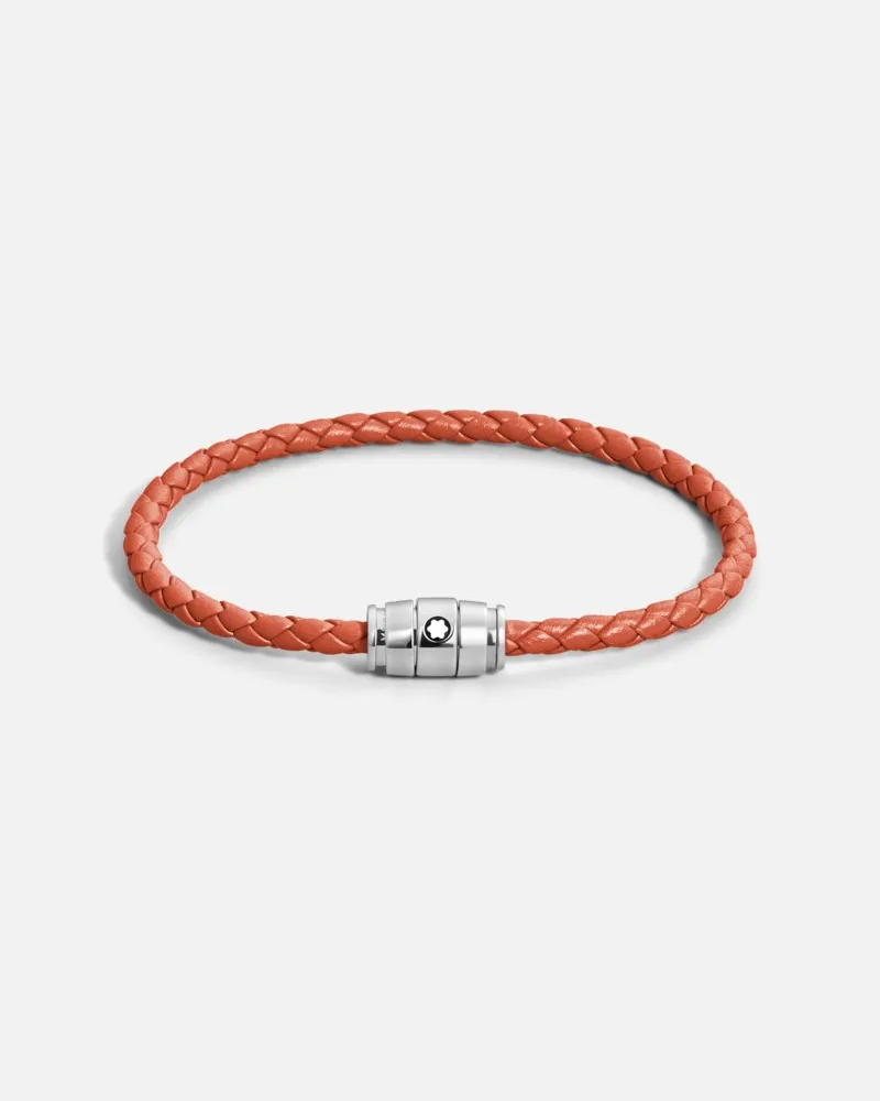 Montblanc Meisterstück Collection Armband Aus Edelstahl Mit 3-ringe-motiv Aus Leder In Cayenne - Armbänder - Rot Rot