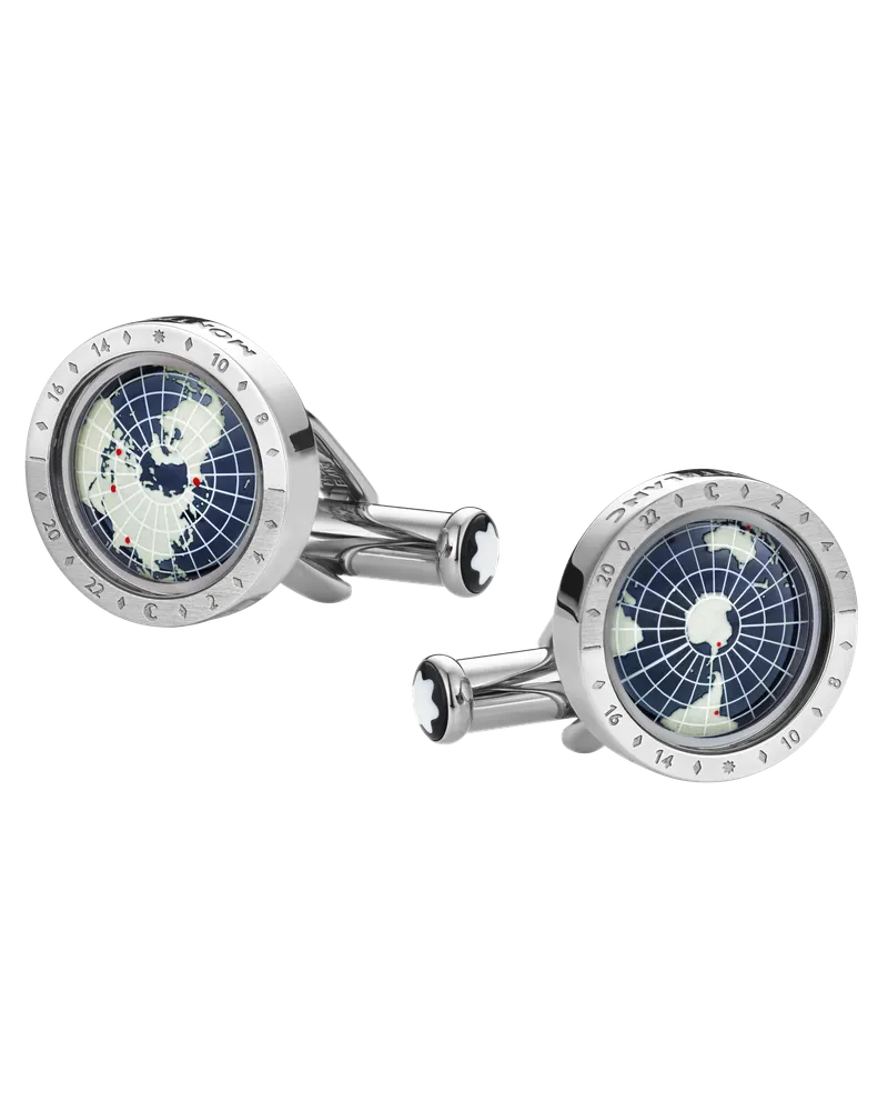 Montblanc 1858 Geosphere Manschettenknöpfe in Blau - Edelstahl - MB126165 - Cufflinks 