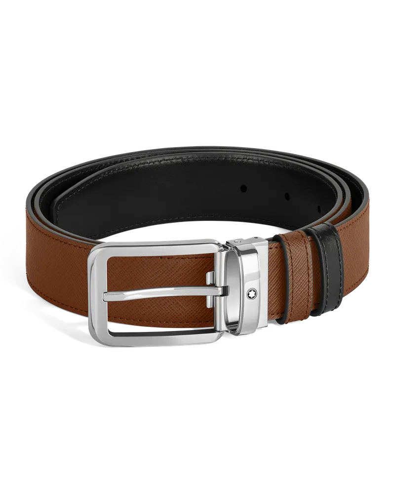 Montblanc Wendegürtel aus Leder in Rehbraun/Schwarz mit rechteckiger Schließe, 30mm - MB221014 - Gürtel 