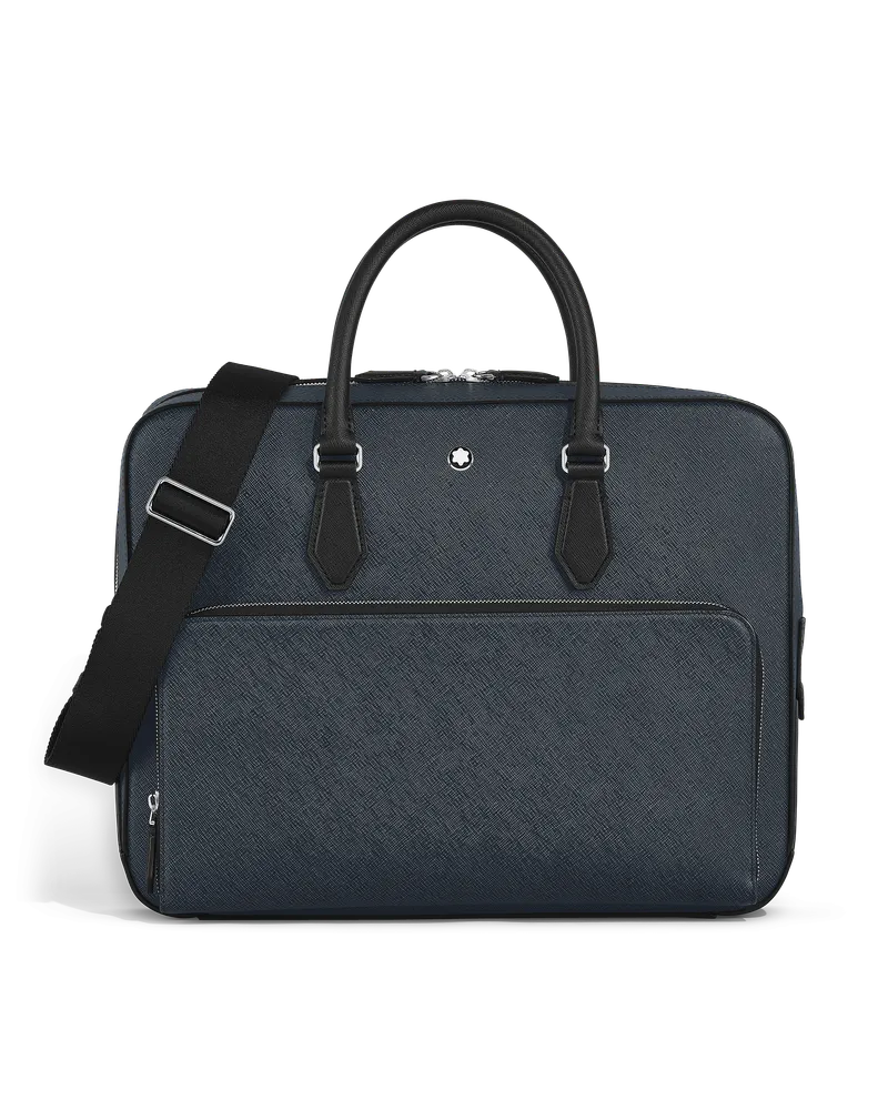 Montblanc Mittelgroße Schreibmappe mit Tasche aus Sartorial Leder - Tweed-Blau - Leder - MB220332 - Dokumententaschen Tweed-blau