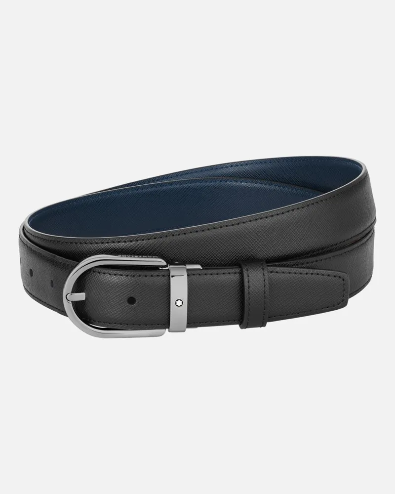 Montblanc Gürtel Aus Wendbarem Leder In Schwarz/blau Mit Hufeisenförmiger Schließe, 30 Mm - Gürtel - Schwarz / Blau Schwarz
