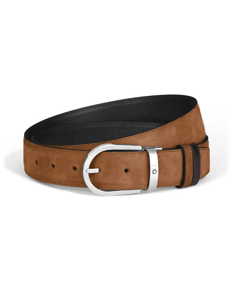 Montblanc Wendbarer Gürtel mit hufeisenförmiger Schließe mm aus Wildleder - Karamellfarben/Schwarz - MB222171 - Gürtel Karamellfarben