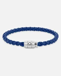 Montblanc Armband Aus Stahl Mit 3-ringe-verschluss Und Blauem Leder Blau