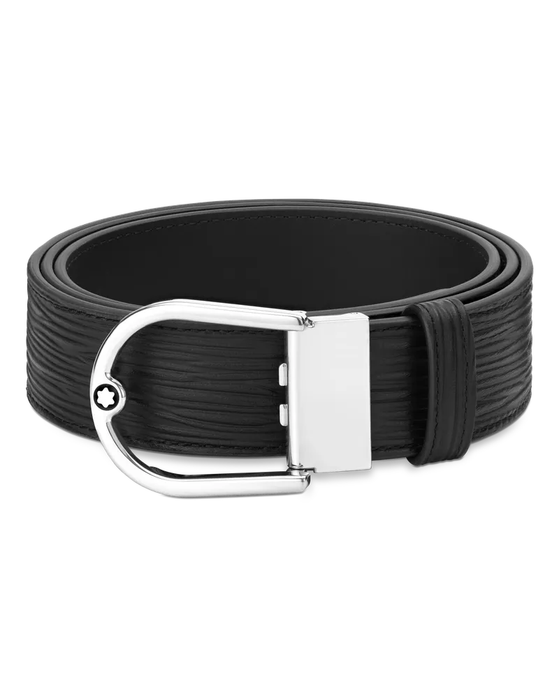 Montblanc Gürtel aus wendbarem geprägtem Leder in Schwarz und glattem Leder in Schwarz mit hufeisenförmiger Schließe, 35 mm - MB198634 - Gürtel 