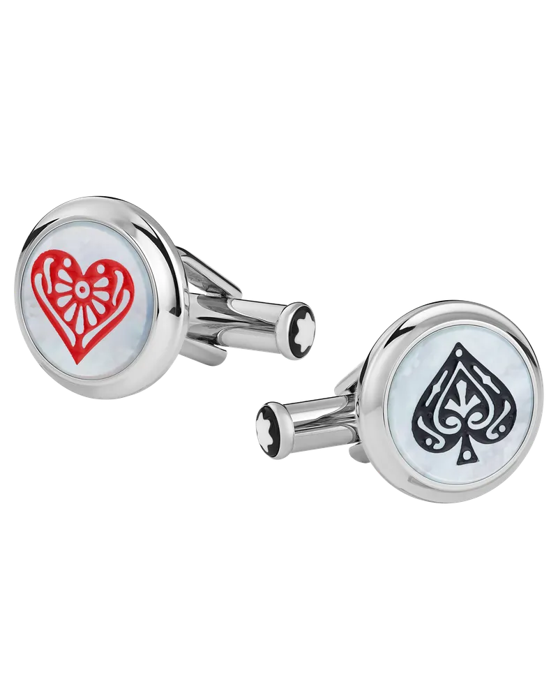 Montblanc Meisterstück Manschettenknöpfe als Hommage an das Buch „In 80 Tagen um die Welt“ Pik und Herz - Edelstahl - MB128386 - Cufflinks 