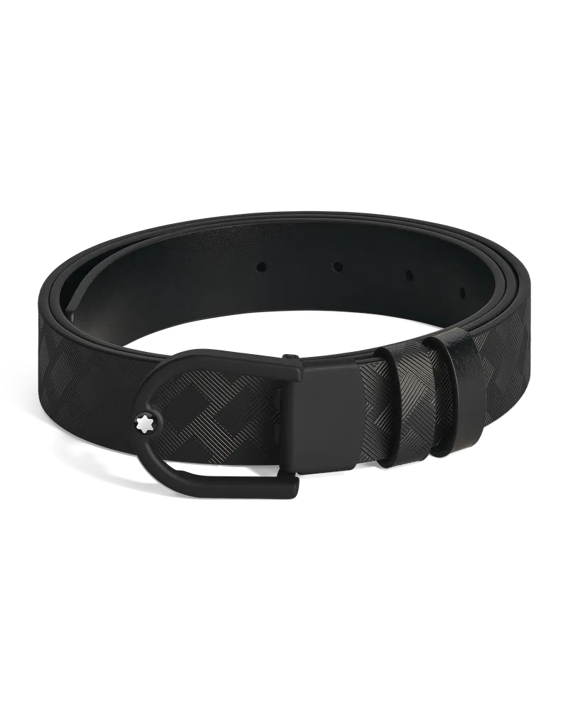 Montblanc Wendbarer Gürtel aus Leder in Schwarz/Schwarz mit hufeisenförmiger leichter Schließe, 30mm - Schwarz - Leder - MB222397 - Gürtel Schwarz