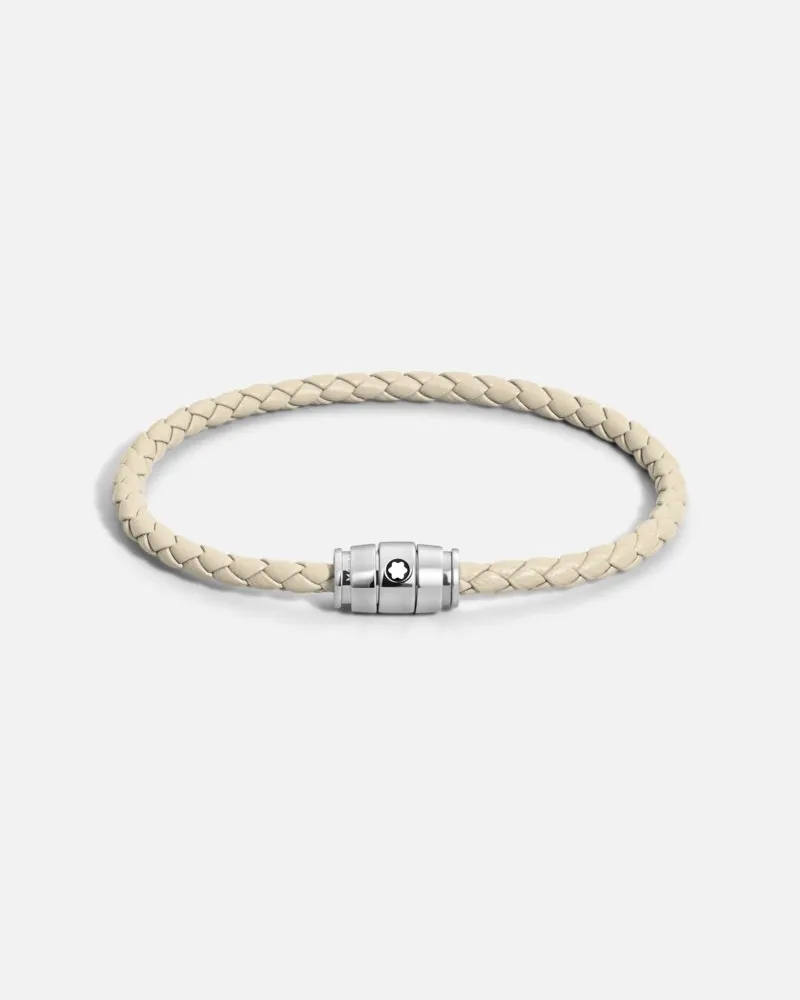 Montblanc Meisterstück Collection Armband Aus Edelstahl Mit 3-ringe-motiv Aus Leder In Beige, Größe Armbänder - Weiß Weiß