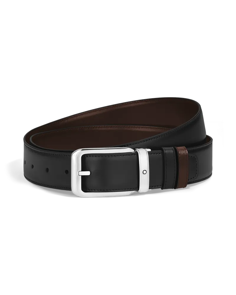Montblanc Wendbarer Gürtel mit rechteckiger Schließe 35 mm aus Meisterstück Leder - Schwarz/Ebenholz - Leder - MB223967 - Gürtel Schwarz