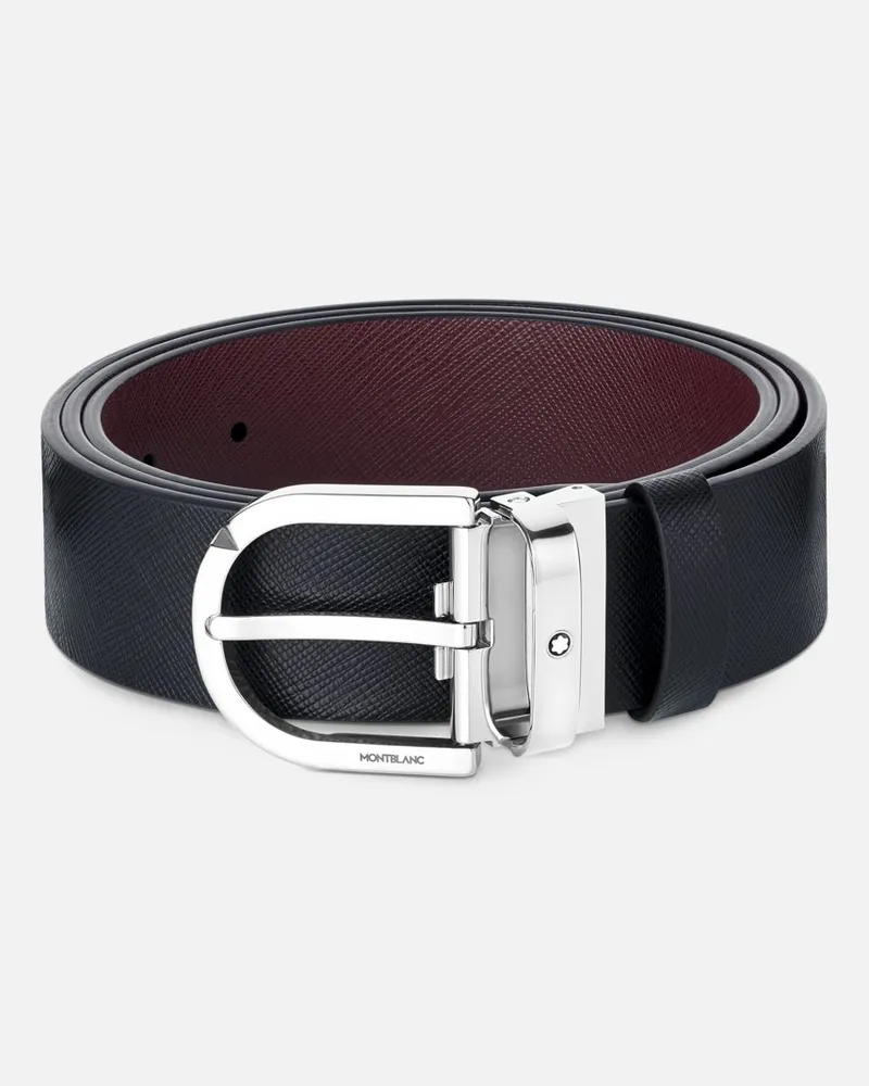 Montblanc Wendegürtel Aus Geprägtem Leder In Schwarz Und Mosto Mit Hufeisenförmiger Schließe, 35 Mm - Gürtel - Schwarz / Braun Schwarz