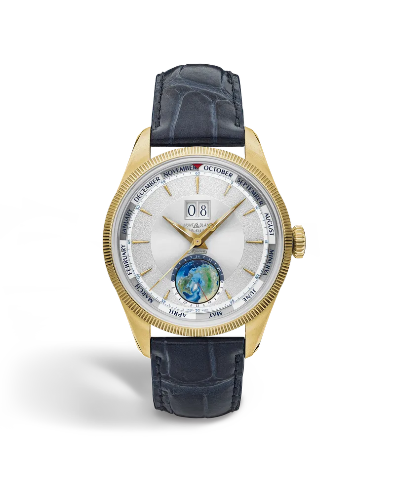 Montblanc Montblanc 1858 Annual Calendar Geosphere Limited Edition – 30 Exemplare - Limettengoldfarben / Blau - MB134027 - Uhr Limettengoldfarben