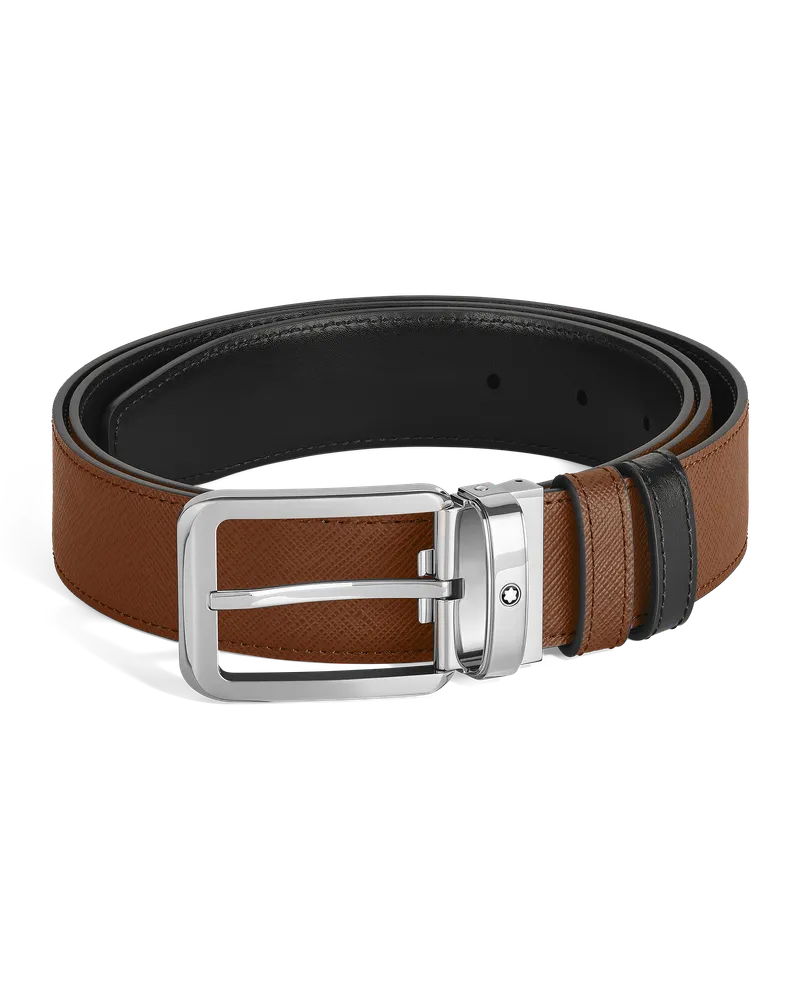 Montblanc Wendegürtel aus Leder in Rehbraun/Schwarz mit rechteckiger Schließe, 35 mm - MB221013 - Gürtel 