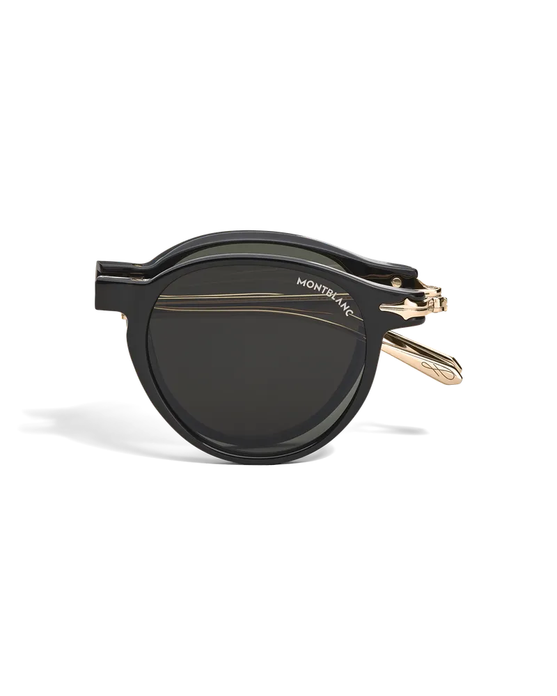 Montblanc Ovale faltbare Sonnenbrille mit schwarzer eingespritzter Fassung - Schwarz - Eingespritzt - MB135569 - Sonnenbrillen Schwarz