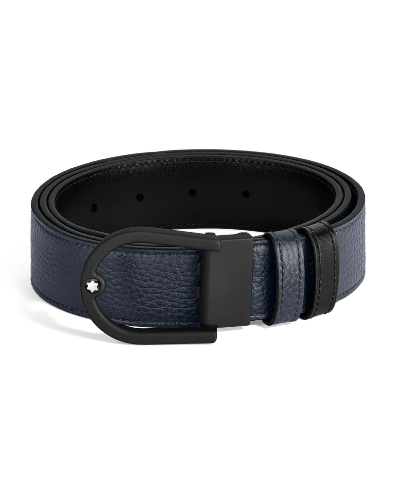Montblanc Wendbarer Gürtel mit hufeisenförmiger Schließe 35 mm aus Grain-Leder - Mitternachtsblau - Leder - MB222413 - Gürtel Mitternachtsblau