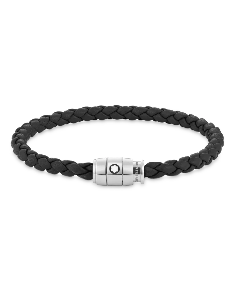Montblanc Armband aus Edelstahl mit 3-Ringe-Verschluss und schwarzem Leder - Schwarz - Edelstahl - MB130897 - Armbänder Schwarz