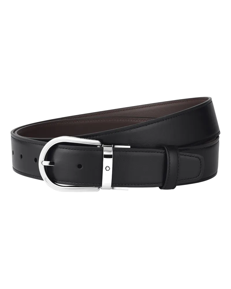Montblanc Gürtel aus Leder in Schwarz/Gelbbraun mit hufeisenförmiger Schließe, 35 mm - MB126486 - Gürtel 