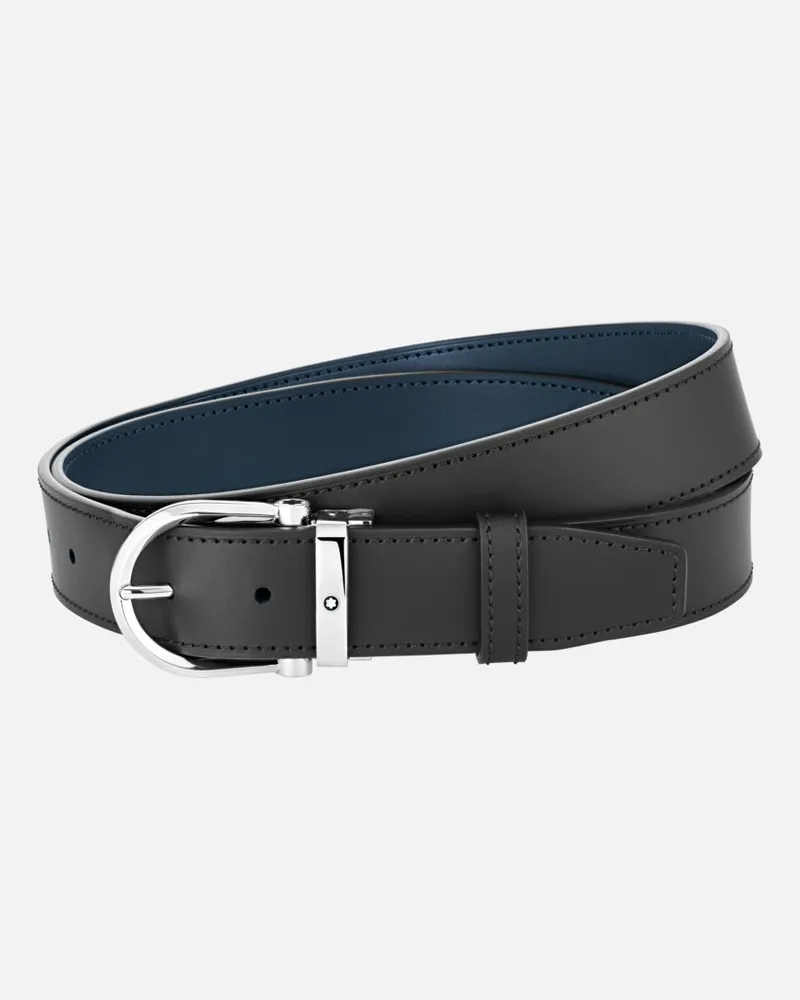 Montblanc Gürtel Aus Wendbarem Leder In Schwarz/blau Mit Hufeisenförmiger Schließe, 35 Mm - Gürtel - Blau / Schwarz Blau