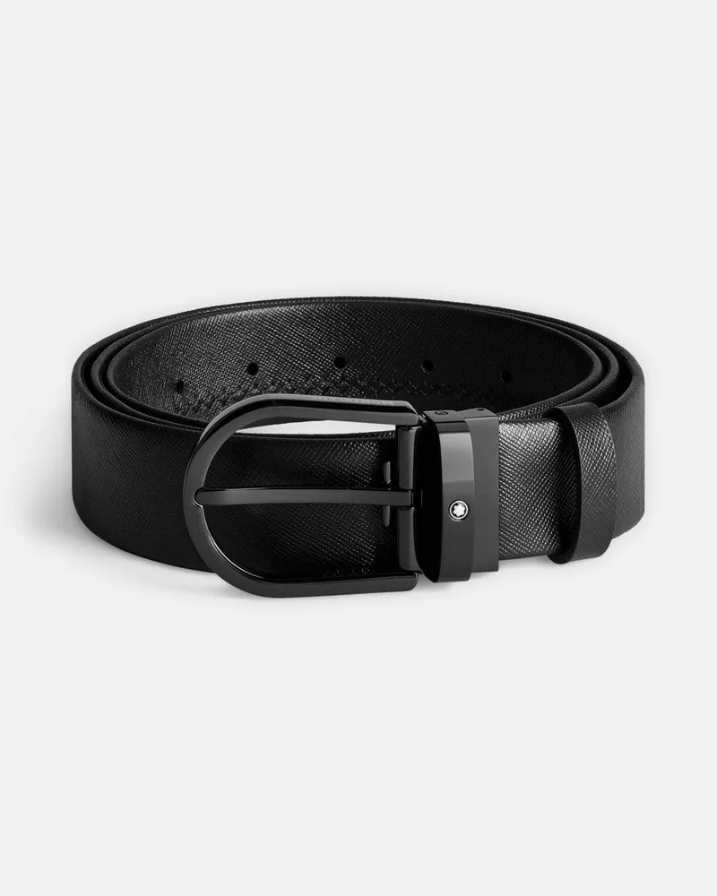 Montblanc Gürtel Aus Leder In Schwarz Mit Hufeisenförmiger Schließe, 35 Mm - Gürtel - Schwarz Schwarz