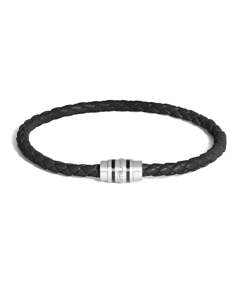 Montblanc Armband mit 3 Ringen aus Grain Leder Schwarz - Stahl - MB223945 - Armbänder Schwarz