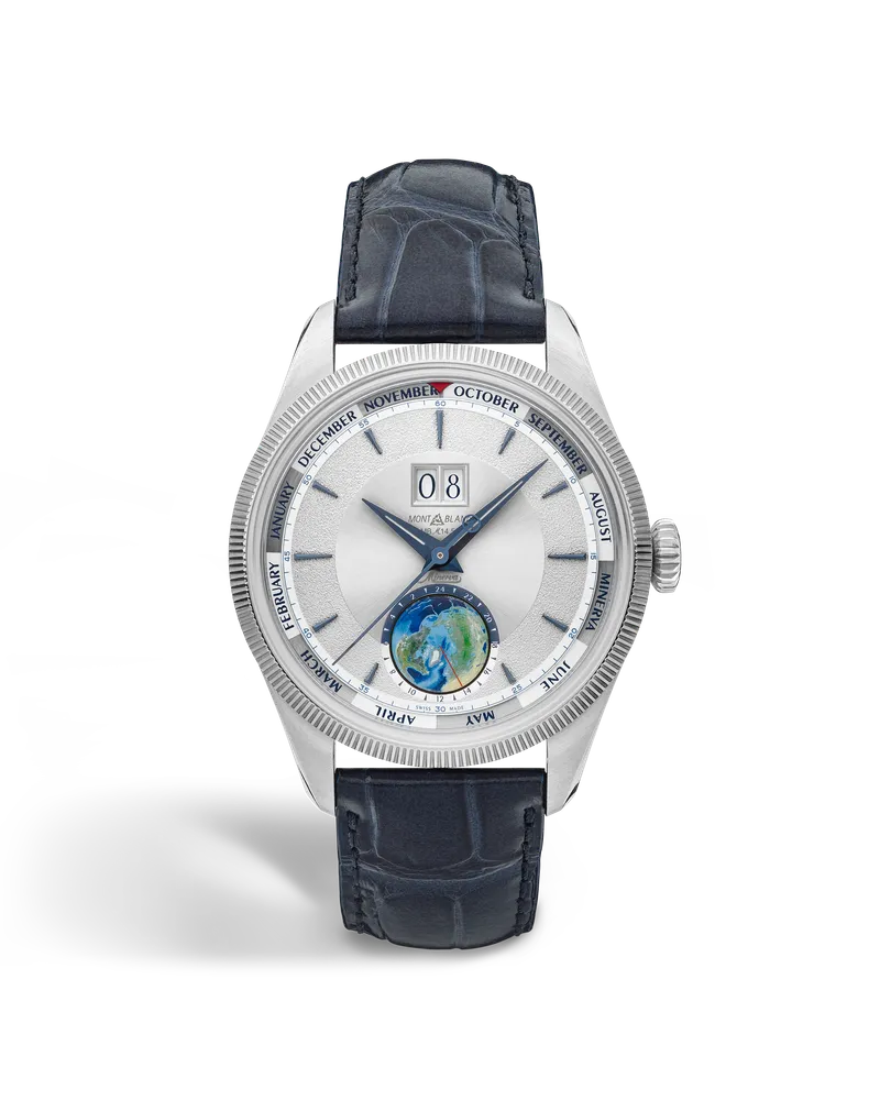 Montblanc Montblanc 1858 Annual Calendar Geosphere Limited Edition – 100 Exemplare - Blau / Silberfarben - GOLD, STAHL - MB134026 - Uhr Blau