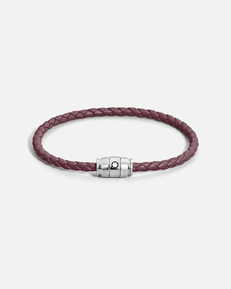 Montblanc Meisterstück Collection Armband Aus Edelstahl Mit 3-ringe-motiv Aus Leder In Cassis - Armbänder - Rot Rot