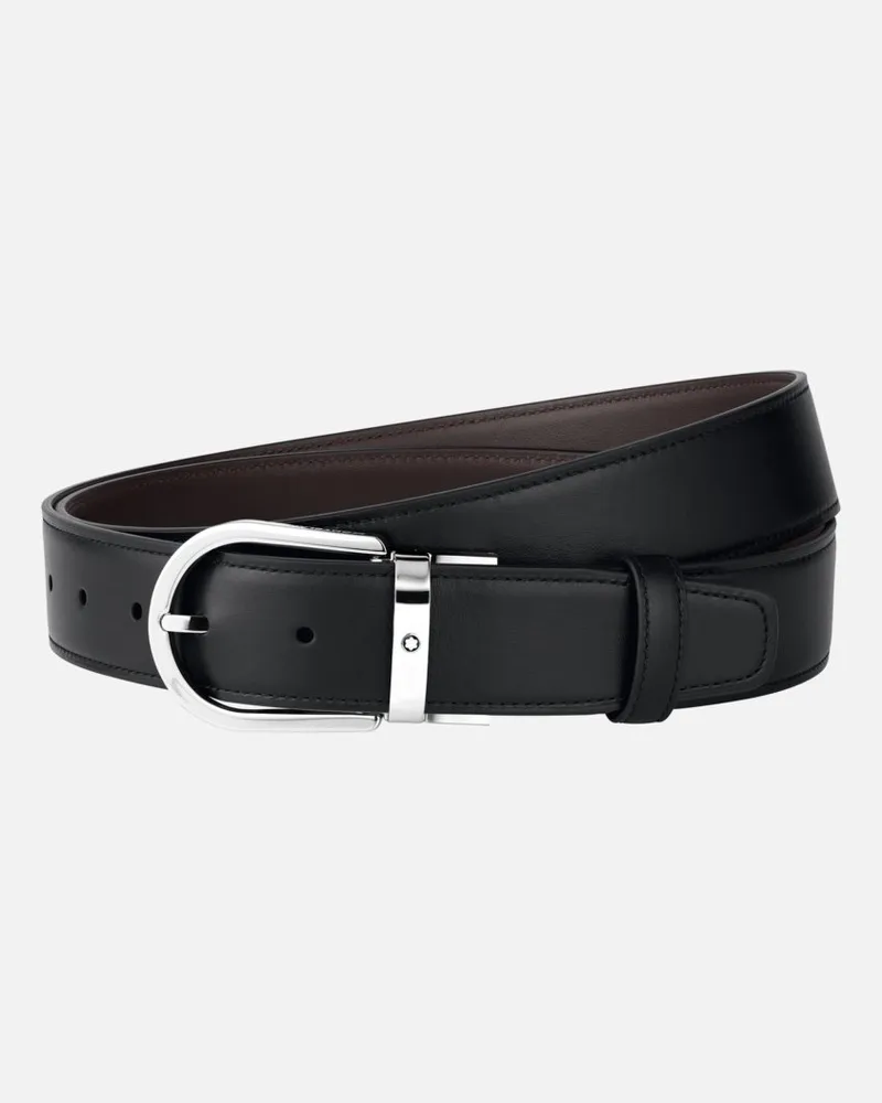Montblanc Gürtel Aus Leder In Schwarz/gelbbraun Mit Hufeisenförmiger Schließe, 35 Mm - Gürtel - Schwarz Schwarz