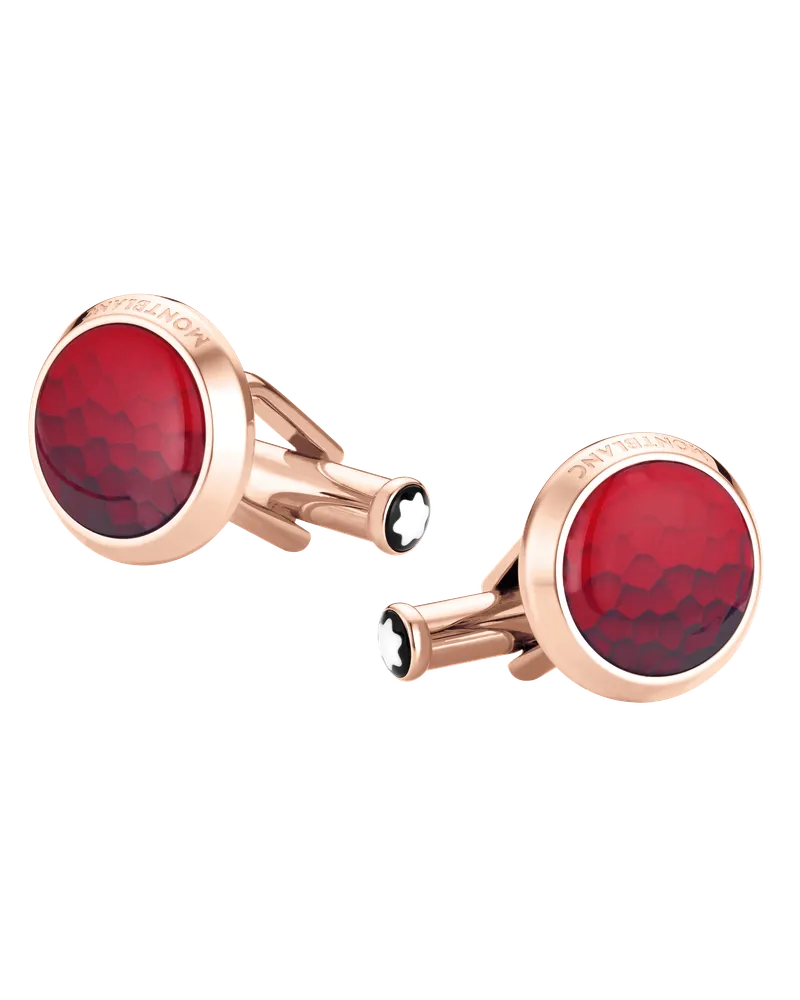 Montblanc Runde Manschettenknöpfe aus Edelstahl mit roter Intarsie - Edelstahl - MB126472 - Cufflinks 