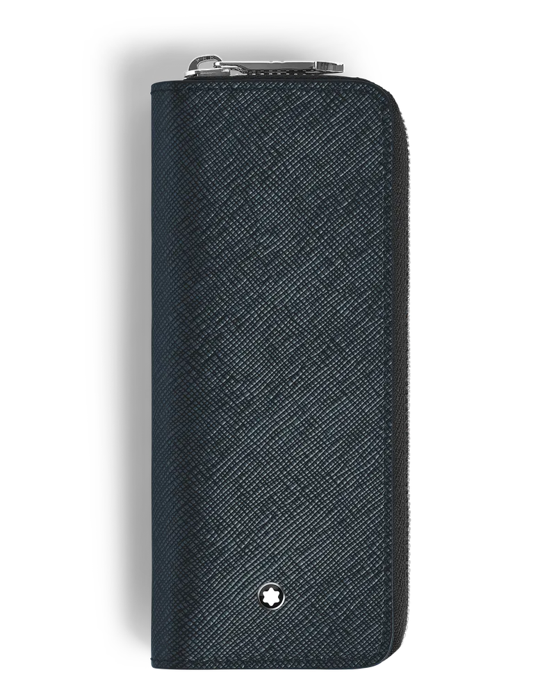 Montblanc Sartorial Etui für 2 Schreibgeräte mit Reißverschluss - Tweed-Blau - Leder - MB220371 - Schreibgeräteetuis Tweed-blau