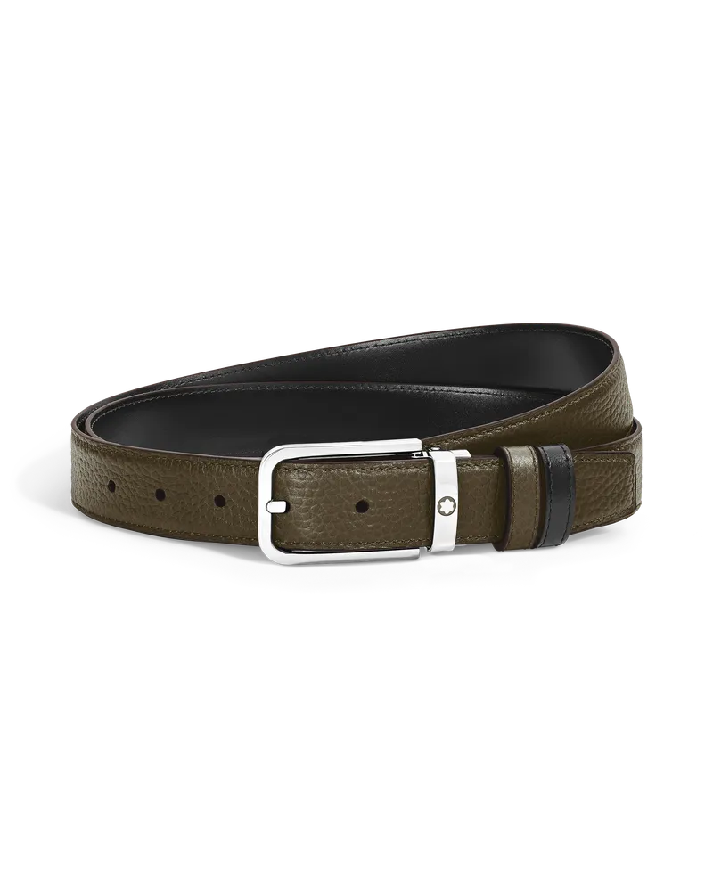 Montblanc Wendbarer Gürtel mit rechteckiger Schließe mm aus Grain Leder - Khaki | Schwarz - Leder - MB223421 - Gürtel Khaki