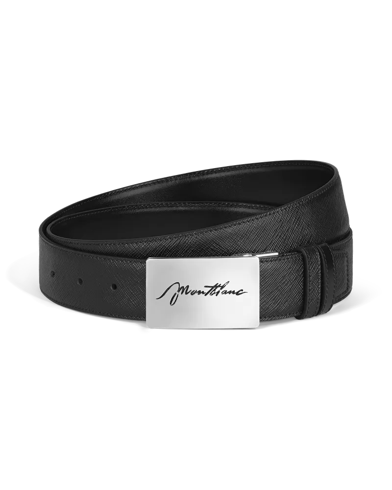 Montblanc mm-Wendegürtel aus Sartorial Leder mit rechteckiger Schildschließe - Schwarz - MB222235 - Gürtel Schwarz