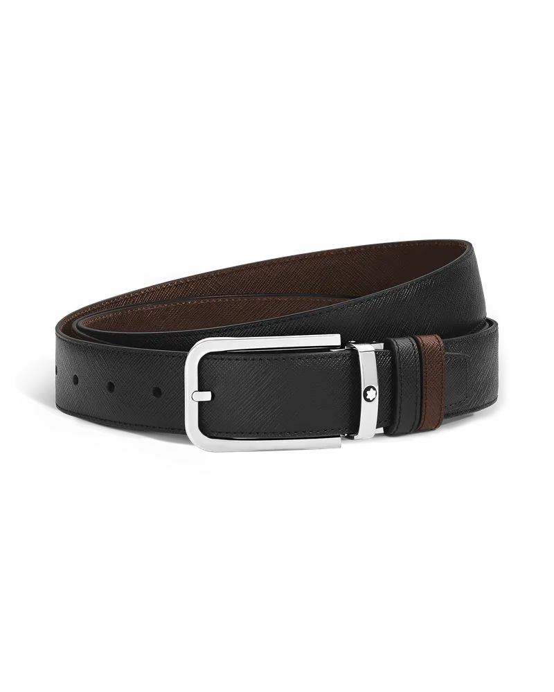 Montblanc Wendbarer Gürtel mit rechteckiger Schließe 35 mm aus Sartorial Leder - Schwarz/Ebenholz - Leder - MB223441 - Gürtel Schwarz