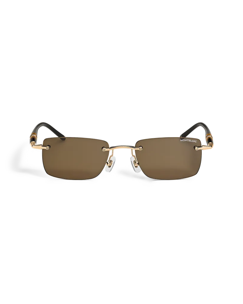 Montblanc Rechteckige Sonnenbrille mit goldfarbener Metallfassung - Goldfarben - Metall und Einspritzung - MB139350 - Sonnenbrillen Goldfarben