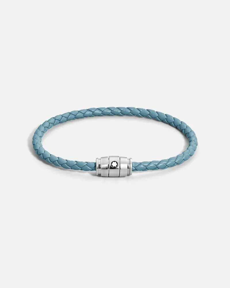 Montblanc Meisterstück Collection Armband Aus Edelstahl Mit 3-ringe-motiv Aus Leder In Rauchblau - Armbänder 