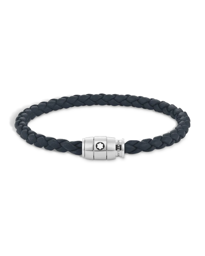 Montblanc Armband mit 3 Ringen aus Soft Leder - Blau - Edelstahl - MB136014 - Armbänder Blau